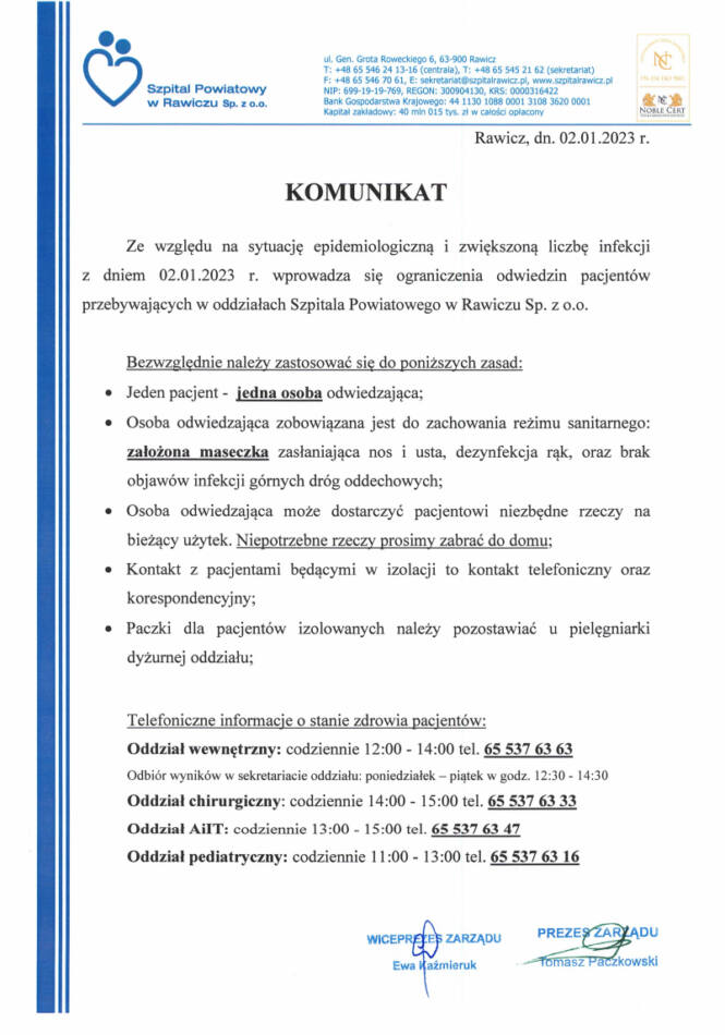 Ograniczenia odwiedzin w szpitalu