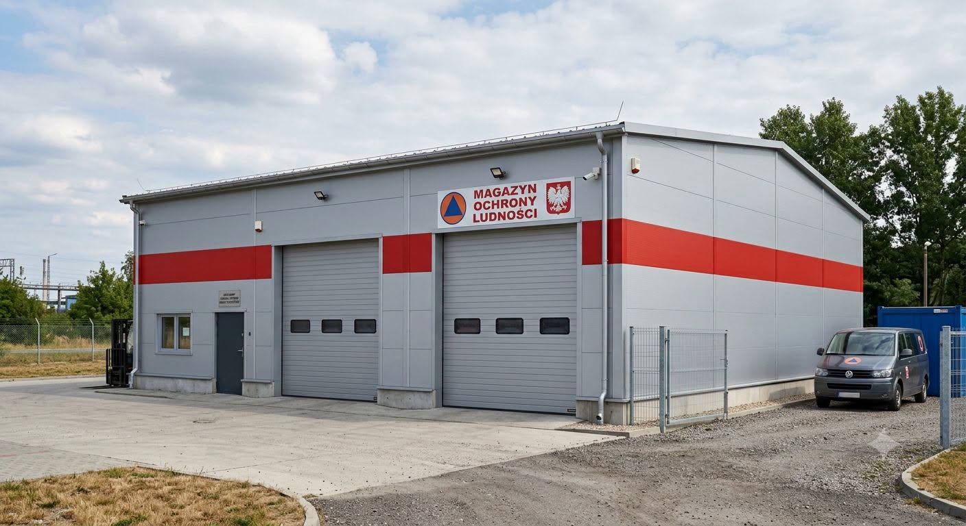 Budowa budynku powiatowego magazynu Ochrony Ludności i Obrony Cywilnej wraz z instalacjami: elektrycznymi, odgromową, teletechnicznymi, wodociągową, kanalizacji sanitarnej i deszczowej, grzewczą, wentylacji, klimatyzacji i zagospodarowaniem terenu